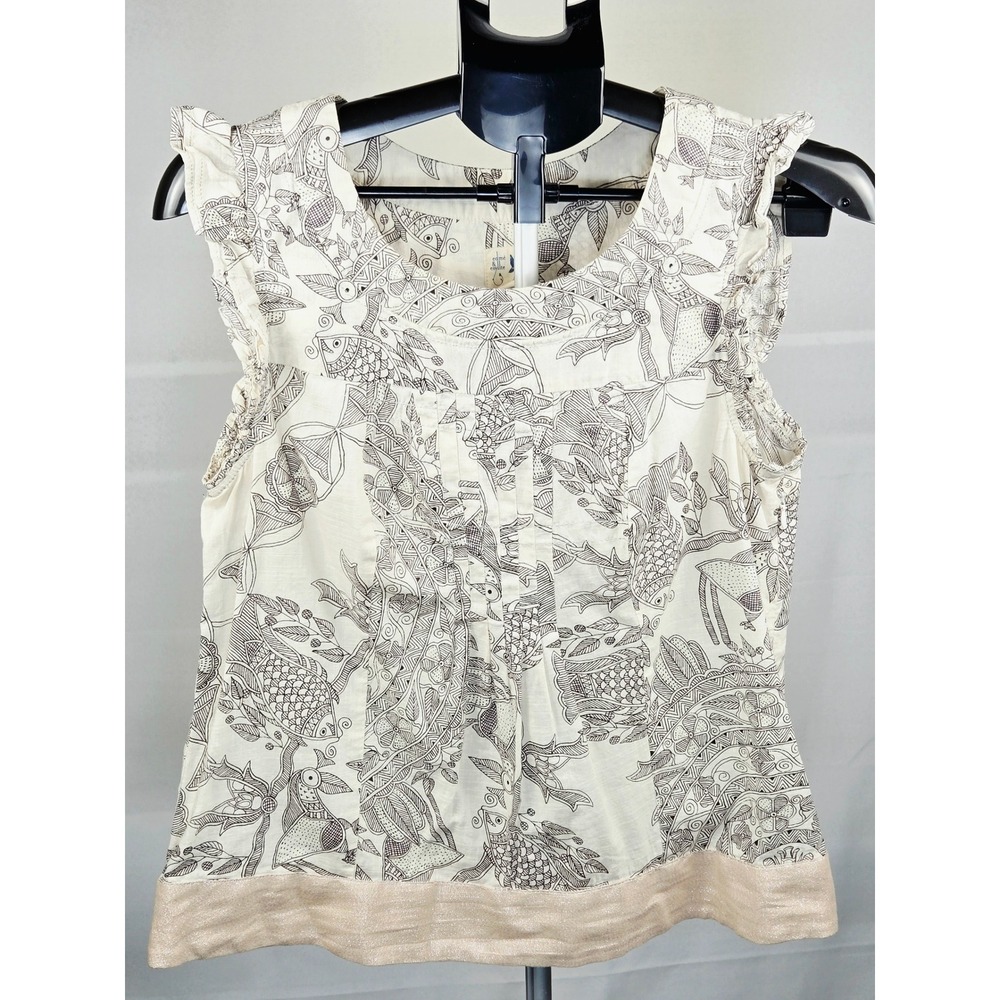 Anthropologie Edme & Esyllte Romantic Flutter Sleeve Bird Print Top, Size 6